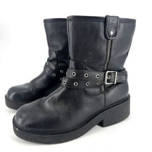 Pop Womens Block Heel Motorcycle Boots Black Size 9.5 Platform Faux Leather